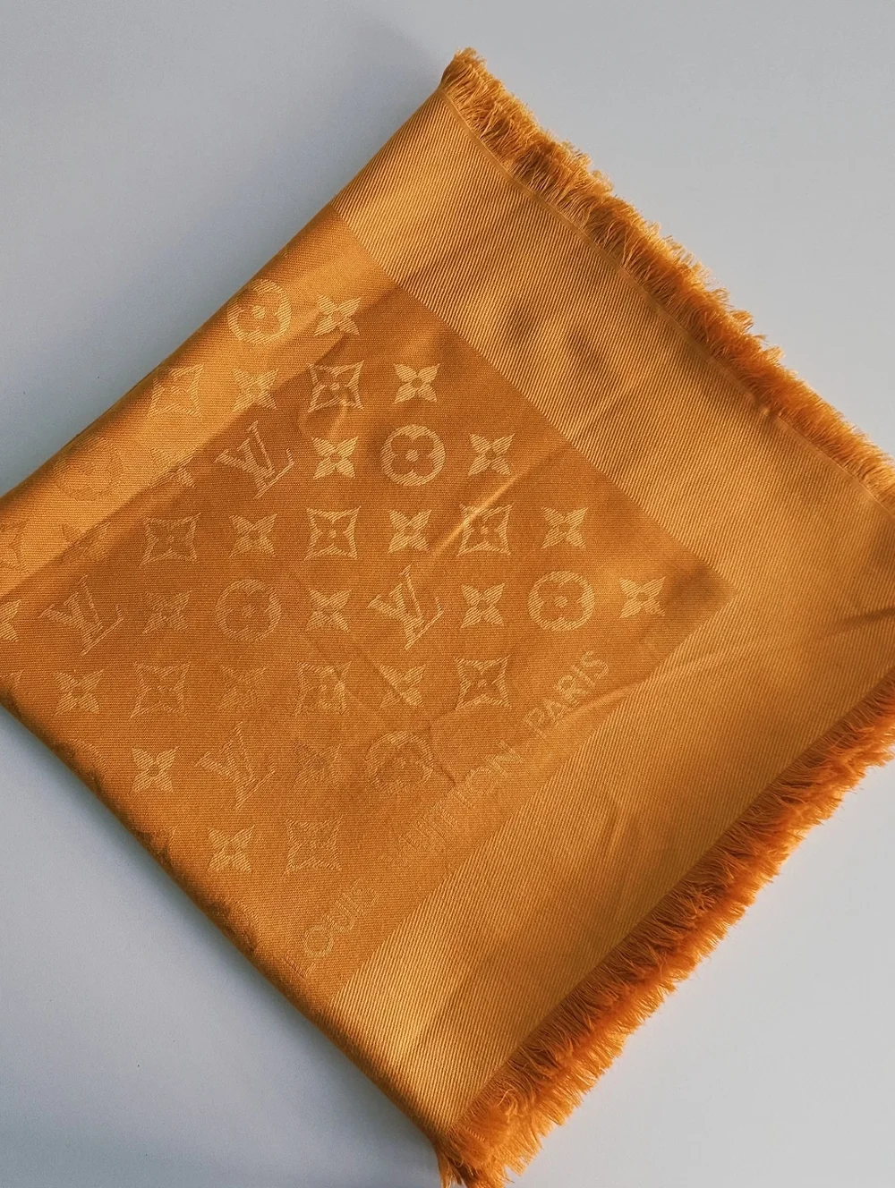Louis Vuitton Orange Classic Monogram Silk Wool Oversized Shawl Scarf - Picture 8 of 12